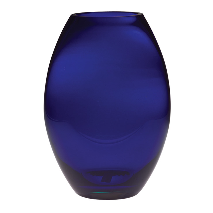 European Handmade Lead Free Crystalline Beautiful Barrel Vase - Cobalt Blue -10" Height