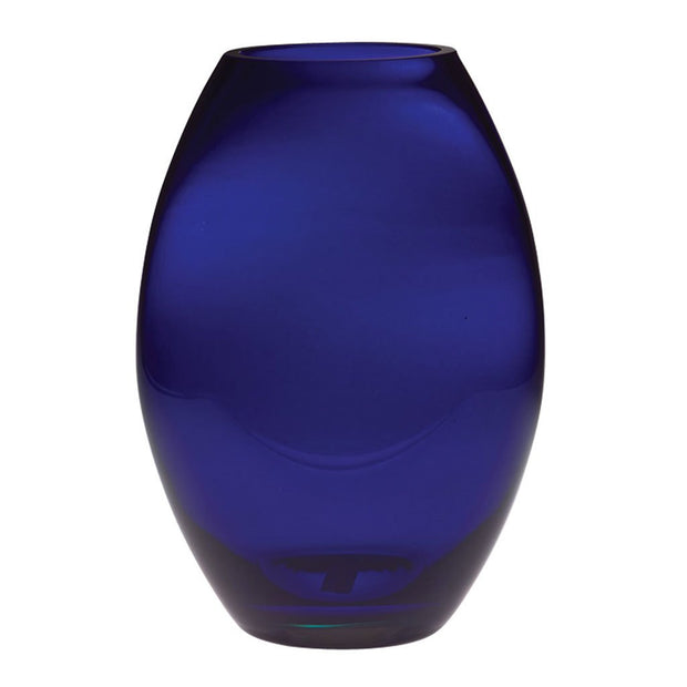 European Handmade Lead Free Crystalline Barrel Vase - Cobalt -12" Height