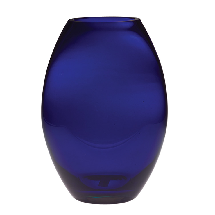 European Handmade Lead Free Crystalline Barrel Vase -Cobalt Blue - 8" Height