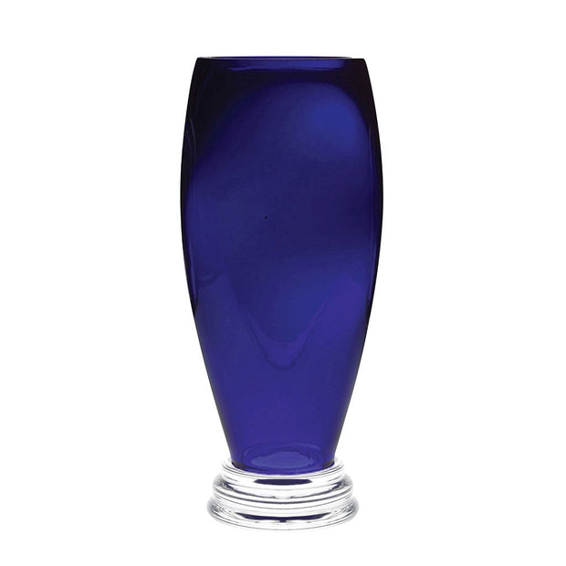 European Handmade Lead Free Crystalline Footed Round Vase - Cobalt - 14" Height