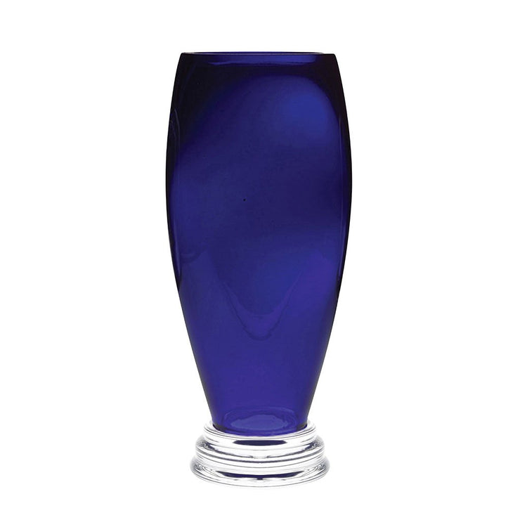 European Handmade Lead Free Crystalline Footed Round Vase - Cobalt - 14" Height