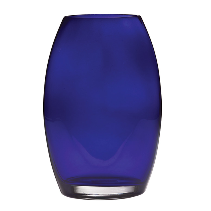 European Handmade Lead Free Crystalline Oval Shaped Vase - Cobalt Blue- 8.5" Height