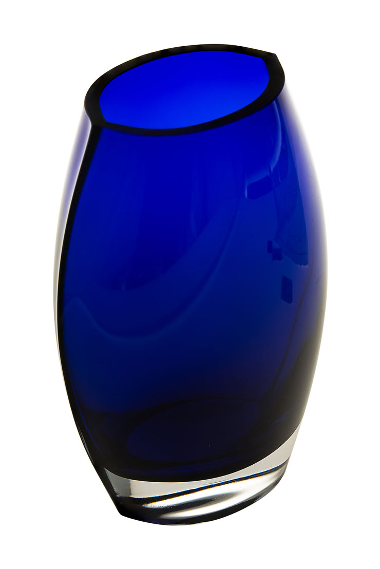 European Handmade Lead Free Crystalline Beautiful Oval Shaped Vase - Cobalt -10" Height