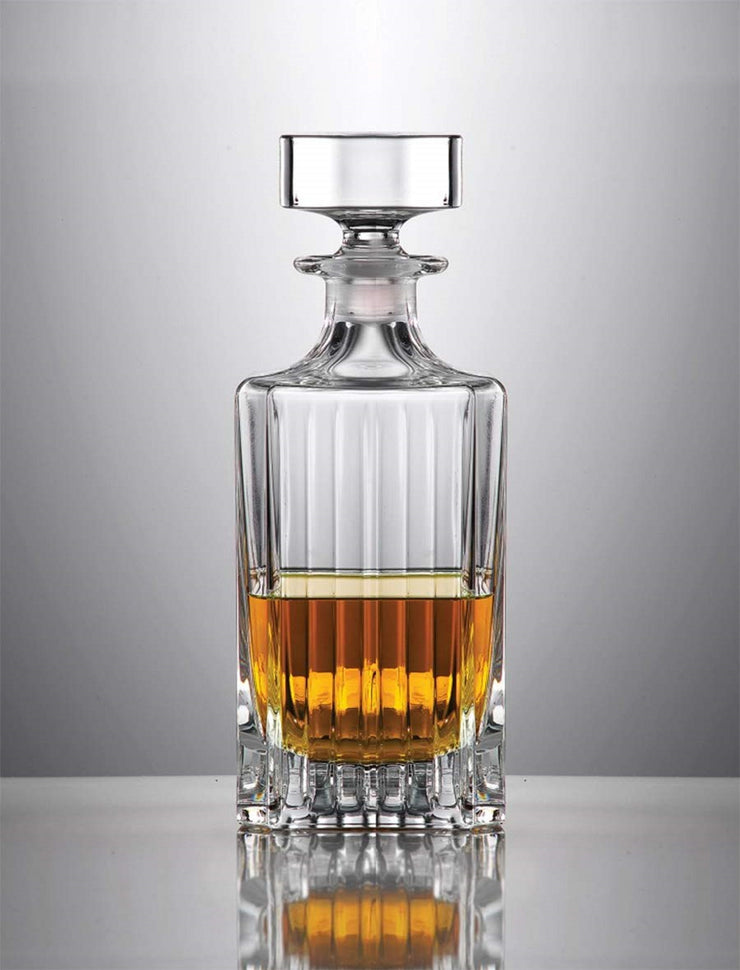 Glass - Whiskey Decanter  -  with Stopper - Cut Designed - 25 Oz. - 8.75" Height - Made in Europe